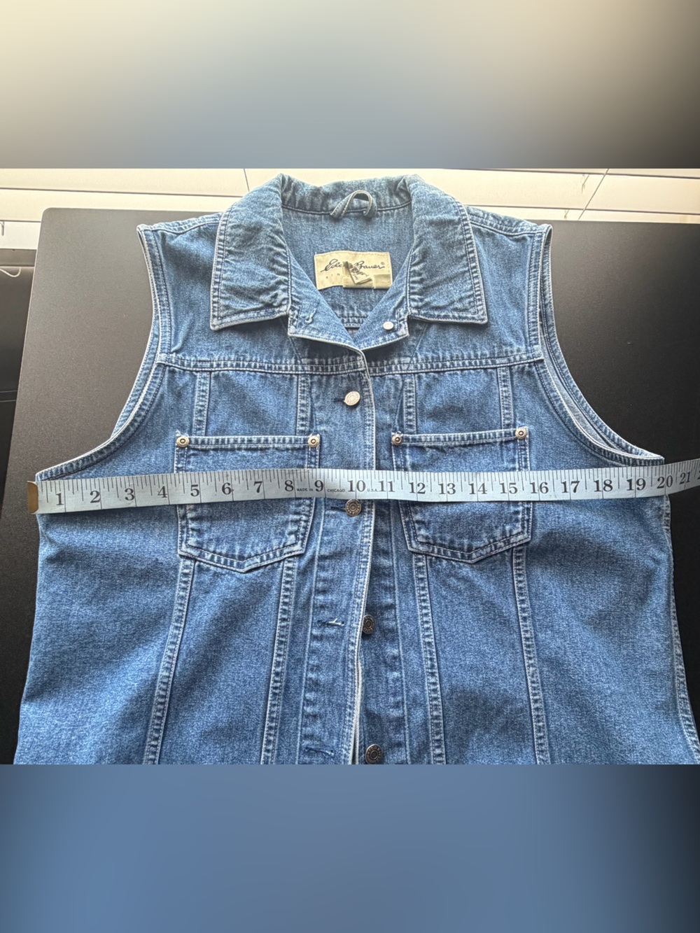 Eddie Bauer Medium Wash Denim Vest in Blue "vintage 90s" - Picture 9 of 9